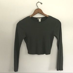 Green Long Sleeve Ribbed Crop Top
